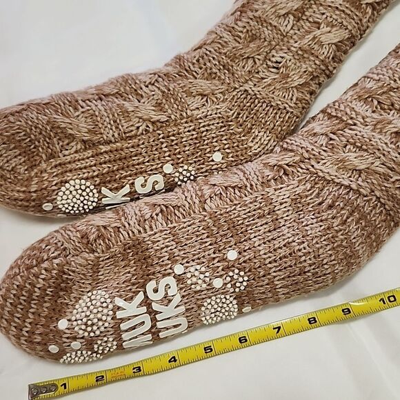 MUK LUKS Pink Cabin Slipper Long Knit Socks Insulated Layer w Grip Cold Weather - Picture 5 of 6